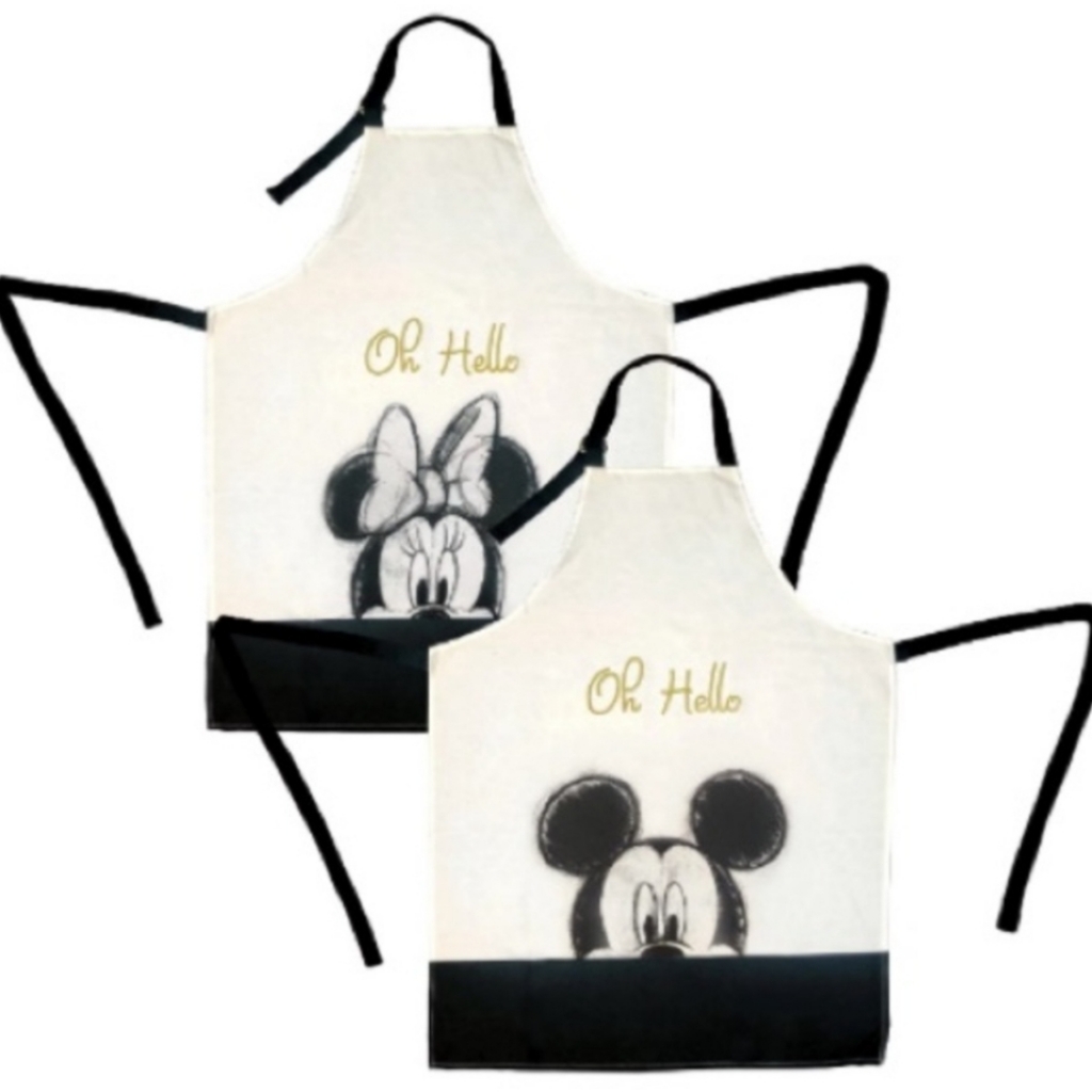Disney Kitchen | 2 Pk Of Disney Minnie And Mickey Mouse Aprons White Black Kitchen Tie Back | Color: Black/White | Size: Os
