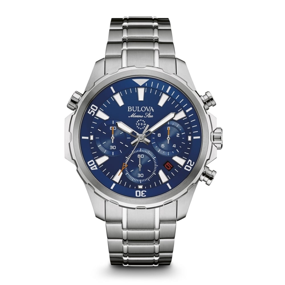 Bulova Marine Star Mens Silver Watch 96B256 Stainless Steel - One Size | Bulova Sale | Discount Designer Brands