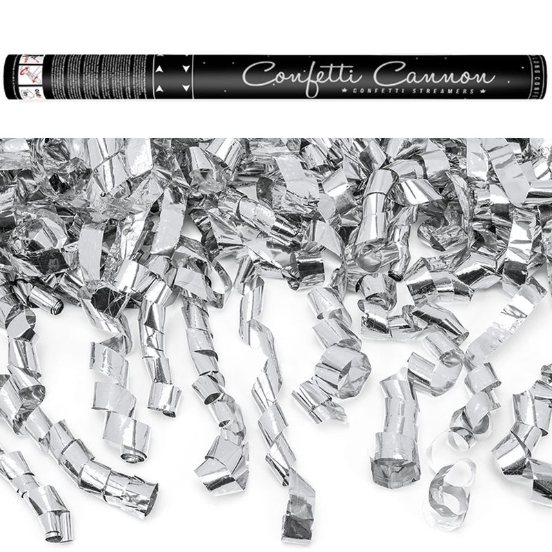 4x Konfetti Kanone mit Luftschlangen silber 60 cm Image