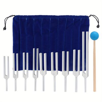 TEMU Tuning Fork Set, 9pcs 174/ 285/ 396/ 417/ 528/ 639/ 741/ 852/ Chakra Musical Tuning Fork Hammer Set 9pcs For Tuning Tuning- Devices Instrument Tuner Device