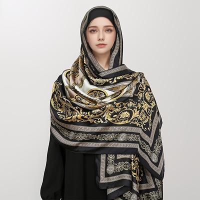 TEMU Women' Floral Print Scarf, 100% Polyester, Elegant & Exquisite, Black & Yellow, Windproof & , Decorative Shawl For Casual Weekend, No Feathers, Printed Image