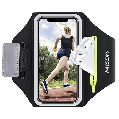 HAISSKY Upagrade Running Sport Armbands Bag For iPhone 16 15 14 13 12 11 Pro Max 16 Plus AirPods Pro 3 Zipper Phone Arm Band