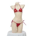 Costume da bagno da donna sexy in pelle verniciata Bikini Set M Stampato con cinturino a tre punti Intimo Anime Bikini sexy Hombre Lingerie Cosplay