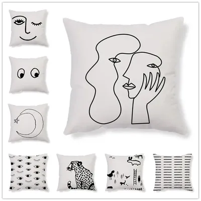 Schwarz weiß Kunst Linien drucken Kissen bezug weichen Kissen bezug Wohnzimmer Sofa Dekor Home Stuhl Schlafzimmer dekorative Kissen 45x45cm Image