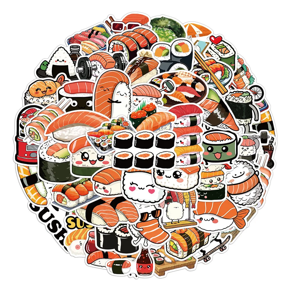 50PCS Kreative Reis und gemüse rolle Sushi Familie Aufkleber Dekoration Handbuch Material Cartoon diy Telefon Fall Aufkleber Image