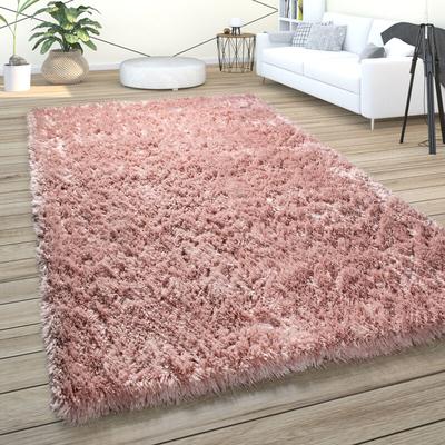 Hochflor Teppich Wohnzimmer Shaggy Pastell Weich Flauschig Einfarbig Langflor Rosa 160x220 cm Image