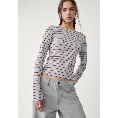 Stradivarius Basic striped T-shirt Burgundy XS
