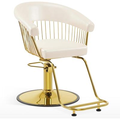 BarberPub Hydraulic Salon Chair, Gold&Black&White Classic Style Barber Chair for Hair Stylist