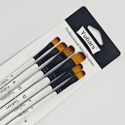 TEMU 6-pack Yutiars Paint Brushes, Anti-shedding Nylon Bristles, Wooden Handles, For Acrylic, Oil & Watercolor Painting, Ideal For Artists & Hobbyists Image