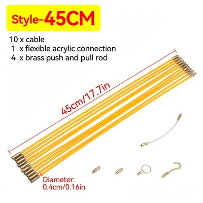 TEMU 10-pack Fiberglass Running Wire Cable Push Puller Rods, 3/4mm Diameter, 33/45cm Length, Plastic Material, With Hook For Wall Electrical Wire Installation Image