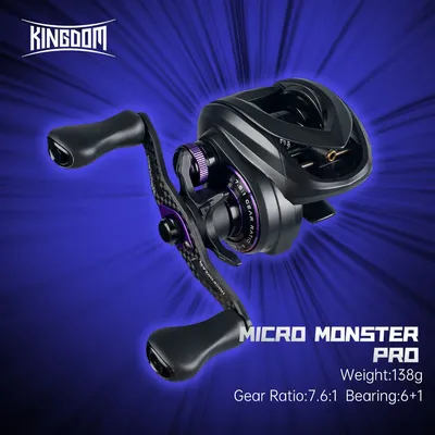 KINGDOM Baitcasting Fishing Reel Micro Monster Pro 7.6:1 4.6kg Max Drag 138g Ultralight Carbon Material Fishing Baitcaster Reel