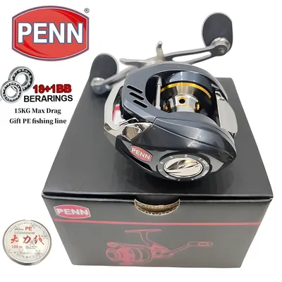PENN Baitcast Reel，Bearing 18+1, Gear 7:2:1, Braking Force 15kg, Stainless Steel Bearing, Adjustable From 1 To 9 Gears