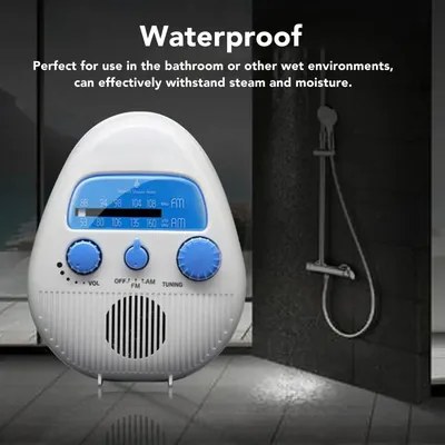AM FM Shower Radio Waterproof Portable ABS Bathroom Radio Built in Speaker Battery Operated Shower Radio