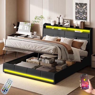 Bett mit Stauraum 140x200cm, mit led, app, hydraulischem Stauraum, Fernbedienung, Lattenrost, Image