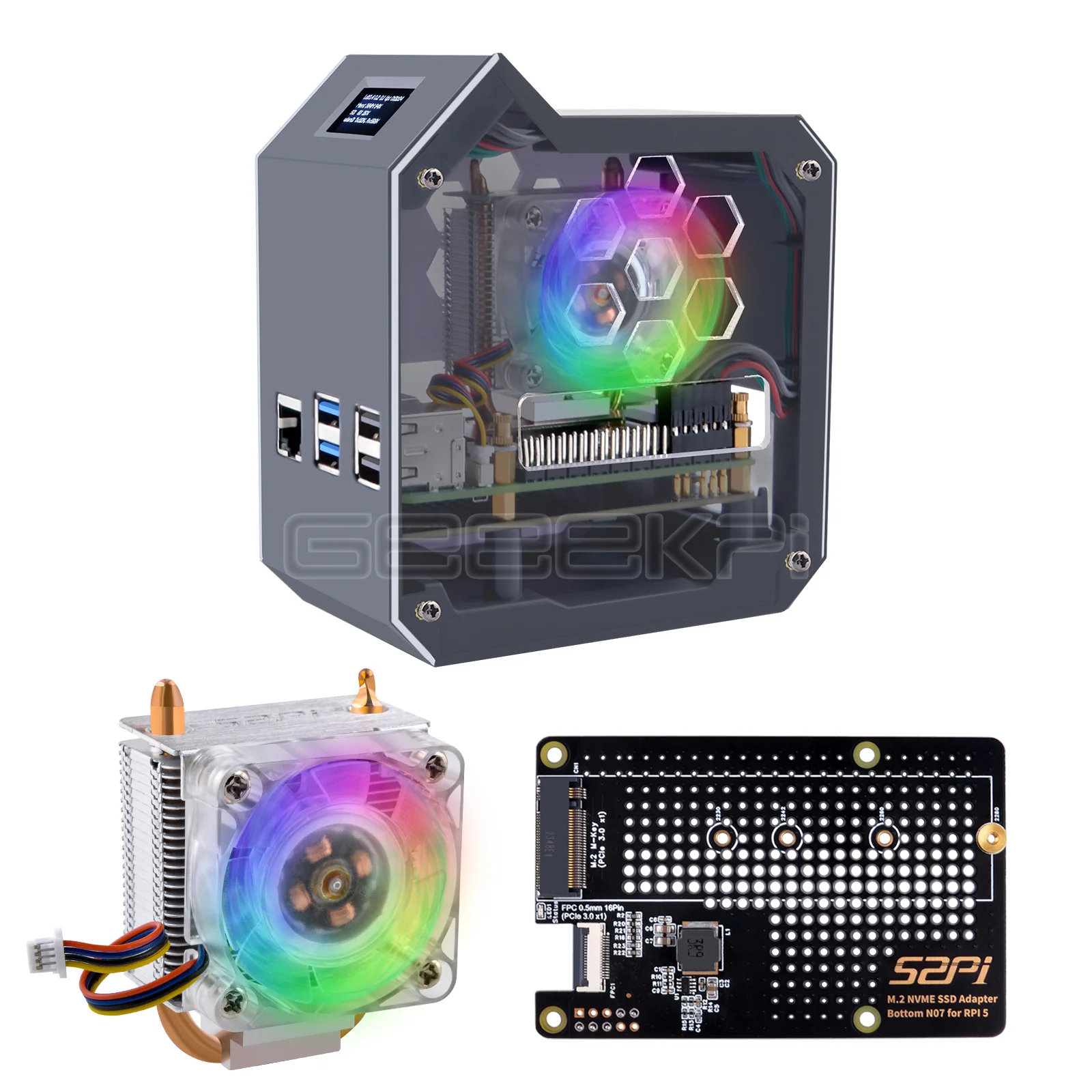 GeeekPi N07 Minitower NVMe NAS Kit für Raspberry Pi 5, mit Eisturm, unterstützt M.2 NVMe SSD 2230, 2242, 2260, 2280