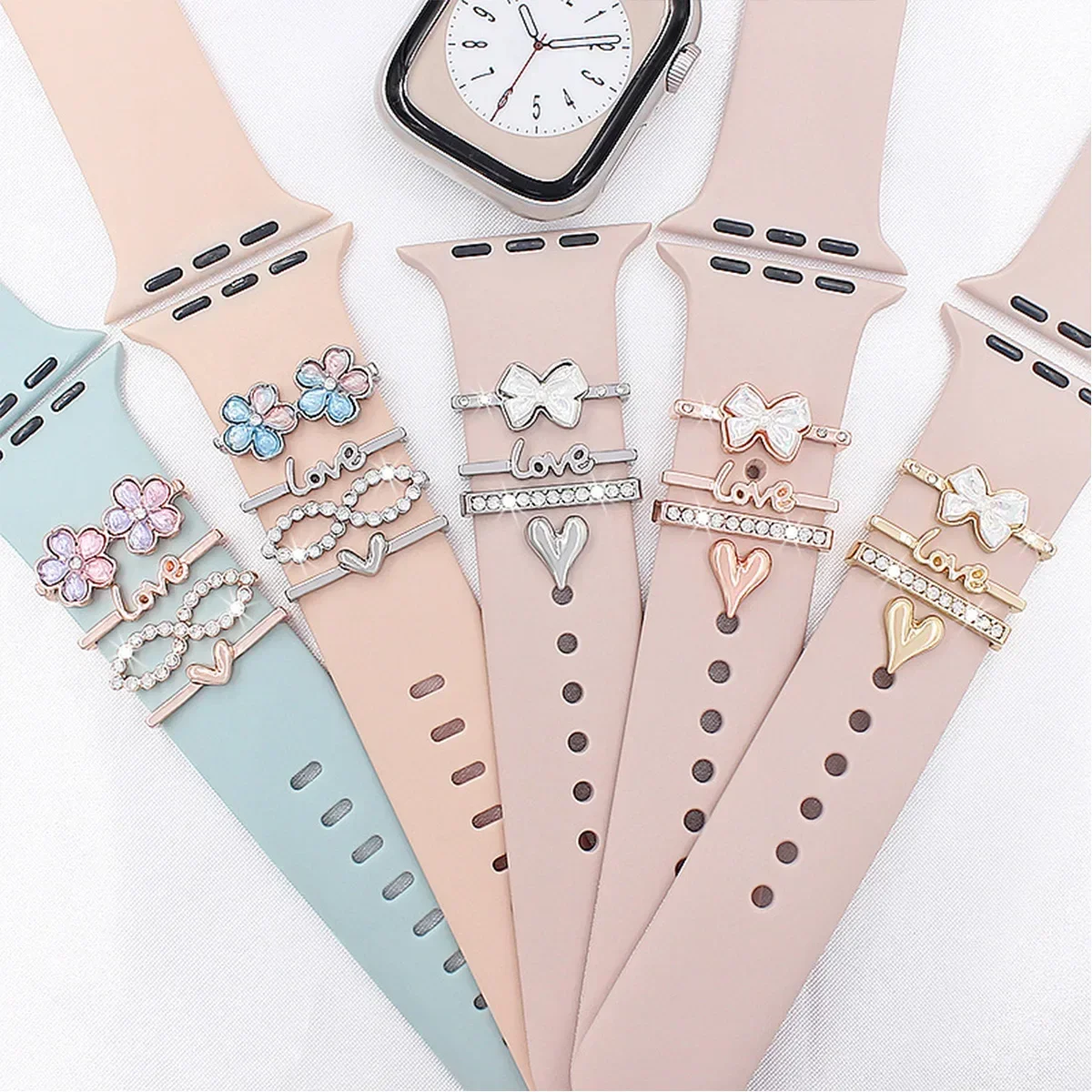 Schmuck Diamant Ornament Metall Charms Silikon Armband Dekorative Ring Für Apple Watch Band Decor Zubehör Für iwatch Armband Image