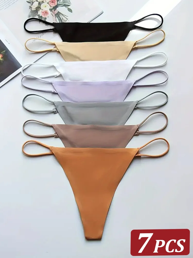 7Pcs Nahtlose Thongs Frauen Dünnen Riemen Niedrige Taille Hohe Flexibilität Höschen Sexy Unterwäsche Damen Briefs T-zurück Bequeme frauen Image