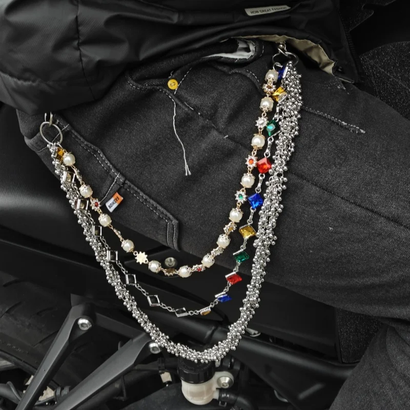 2025, neues Modell, Perlen-Hosenkette, drei Schichten, Lokomotivkette, modische Männer und Frauen, Hip-Hop-Zubehör, Retro-Schlüsselanhänger