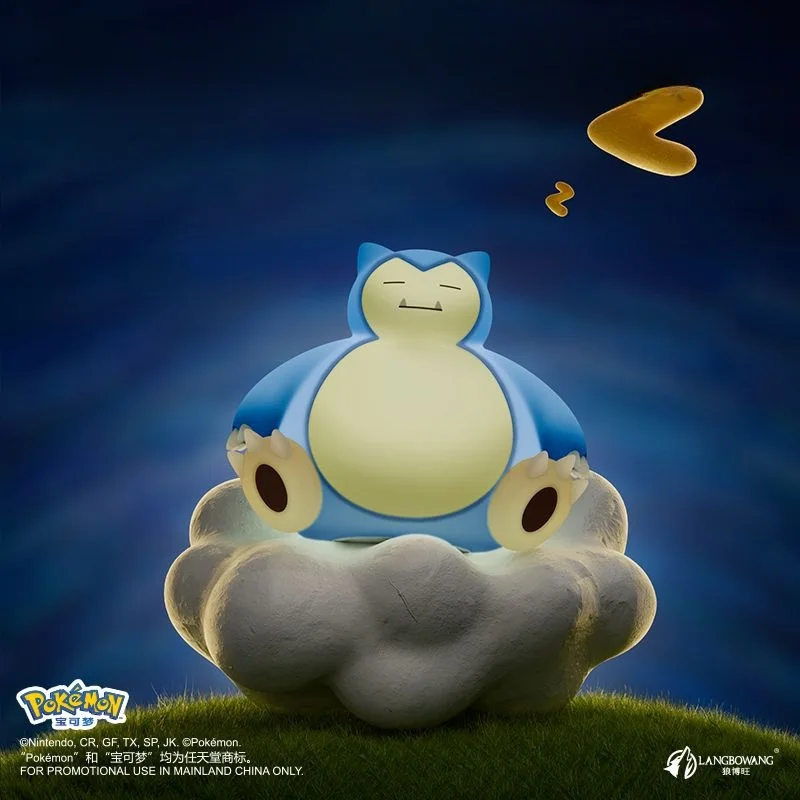 Echte Pokemon Snorlax Sitzhaltung Klopfen Lampe Ornament USB Lade Nachtlicht Schlafzimmer Nachtlicht Modell Spielzeug Geschenk