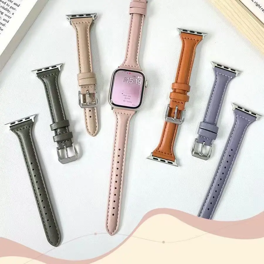 Schlankes Lederarmband für Apple Watch-Armbänder 45 mm 44 mm 40 mm 41 mm 42 mm 46 mm Ultra 2 49 mm 44 mm Armband Apple Watch 10 9 8 7 SE 5 4 6 Image