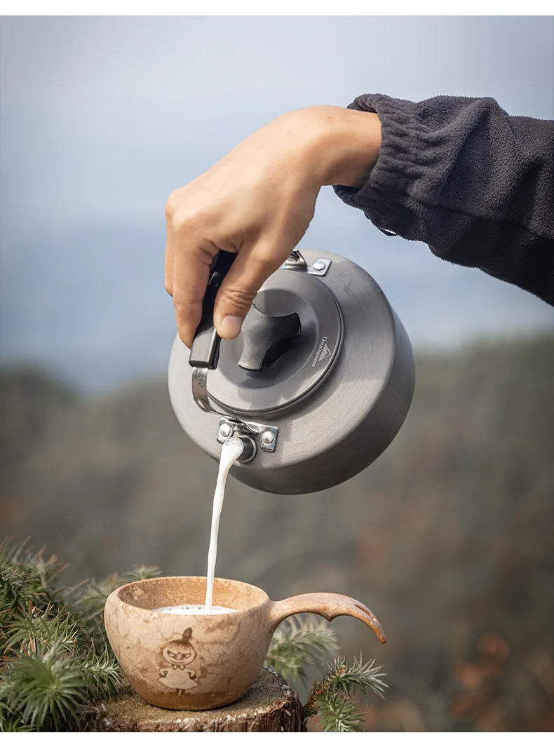 CAMPINGMOON Kaffeekanne aus Aluminiumlegierung, 0,8 l/1 l/1,5 l, großes Fassungsvermögen, Outdoor-Wasserkocher, tragbare Camping-Teekanne, Outdoor-Wasserkocher Image