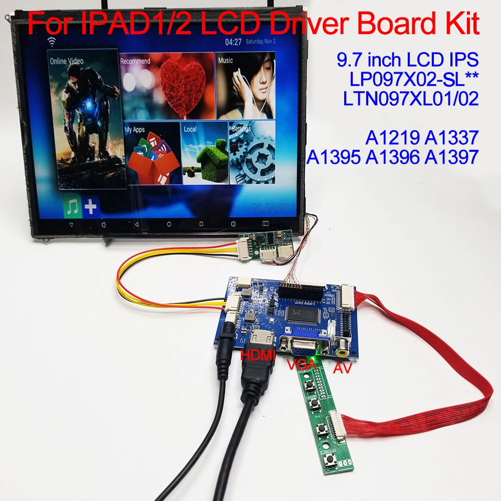 IPAD1 IPAD2 LP097X02 LCD Screen Controller Board 9,7 zoll 1024*768 LVDS 30Pin HDMI VGA 2AV reverse Treiber Board IPS monitor Image