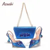Königsblau Sling back Pinted Toe Damen dünne Absätze Strass Design Damenschuhe passende Tasche Set für p