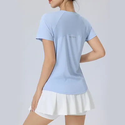 Damen Kurzarm schnell trocknen Split Back Fitness T-Shirt Sommer schweiß ableitende atmungsaktive Mesh Casual Running T-Shirts