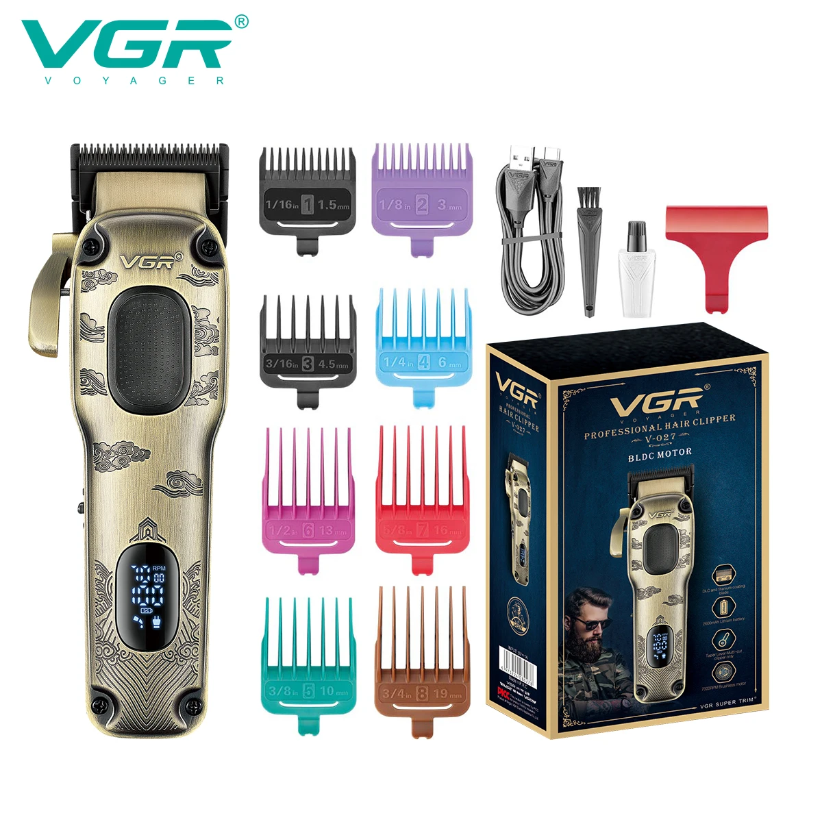 VGR neue Metall Retro Haarschneidemaschine intelligente LED Digital Display leistungsstarke Power Haarschneider Friseursalon Home Push Shear V-027 Image