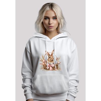Kapuzenpullover F4NT4STIC "Osterhasen Korb Dekor", Damen, Gr. 4XL, weiß, Obermaterial: 65% Baumwolle, 35% Polyester, casual, relaxed fit, Langarm, Pullover, Premium Qualität Image