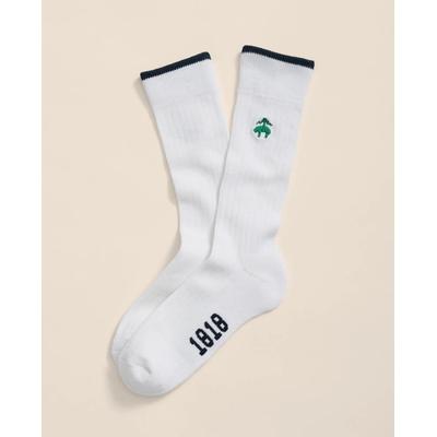 Brooks Brothers Men's Cotton Blend Contrast Tipped Ribbed Socks with Golden Fleece Embroidery | White
