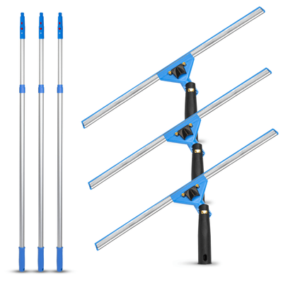 Gritt Commercial Swivel Window Squeegee And Telescopic Pole Window Washing Kit, 18" Squeegee/6' Pole, Multicolor, Pack Of 3 Kits