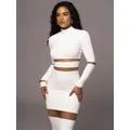 Articat maille Patchwork Perspective robe à manches longues pour les femmes coupe ajustée Midi femme robe mode rue fête Club robes