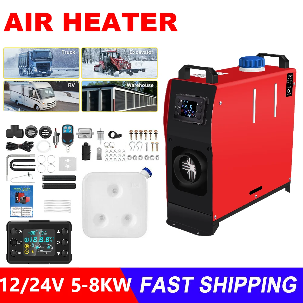 Chauffage au diesel 12V 5KW, chauffage de stationnement 8KW 24V, économique en carburant et efficace avec moniteur numérique, chauffage pour camions, bateaux, fourgons, voitures