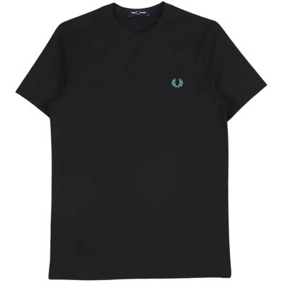 Fred Perry Rave Light Back Logo auf der Rückseite, schwarzes T-Shirt