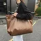New PU Black Zipper Large Capacity Handbag Lightweight Soft Leather Shoulder Bag Unisex Simple