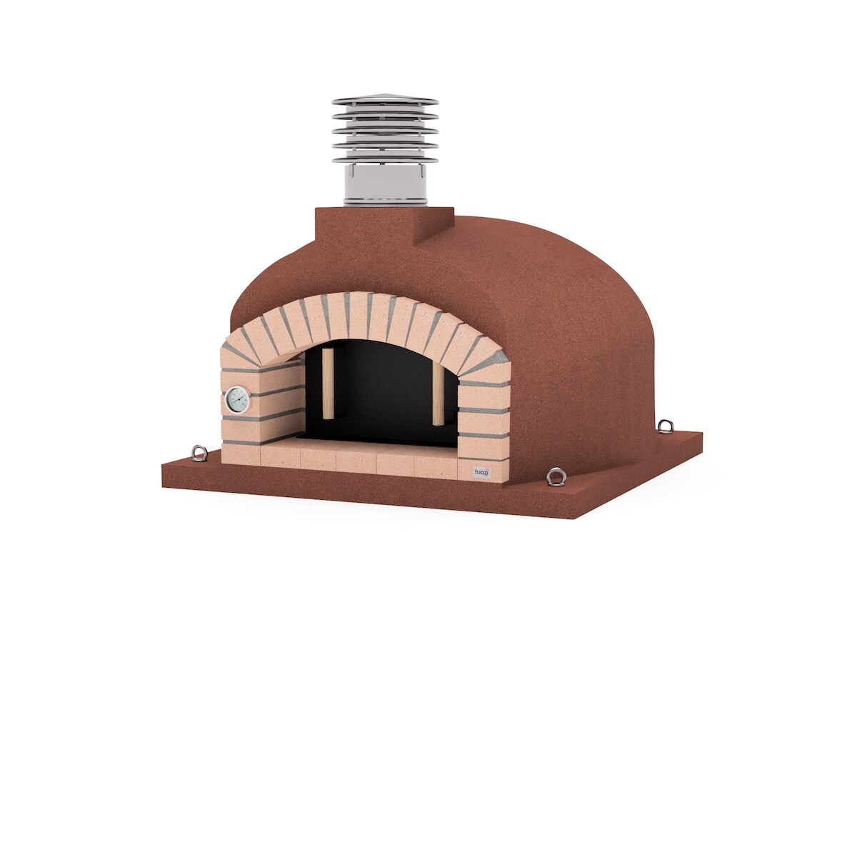 MAESTRO FERRETERO MF - Holzbackofen für den Außenbereich Modell OLYMPUS MONS (Bordeaux - 130 x 130 x 82 cm) – Isoliert mit Kork und 3 Keramikmatten Image