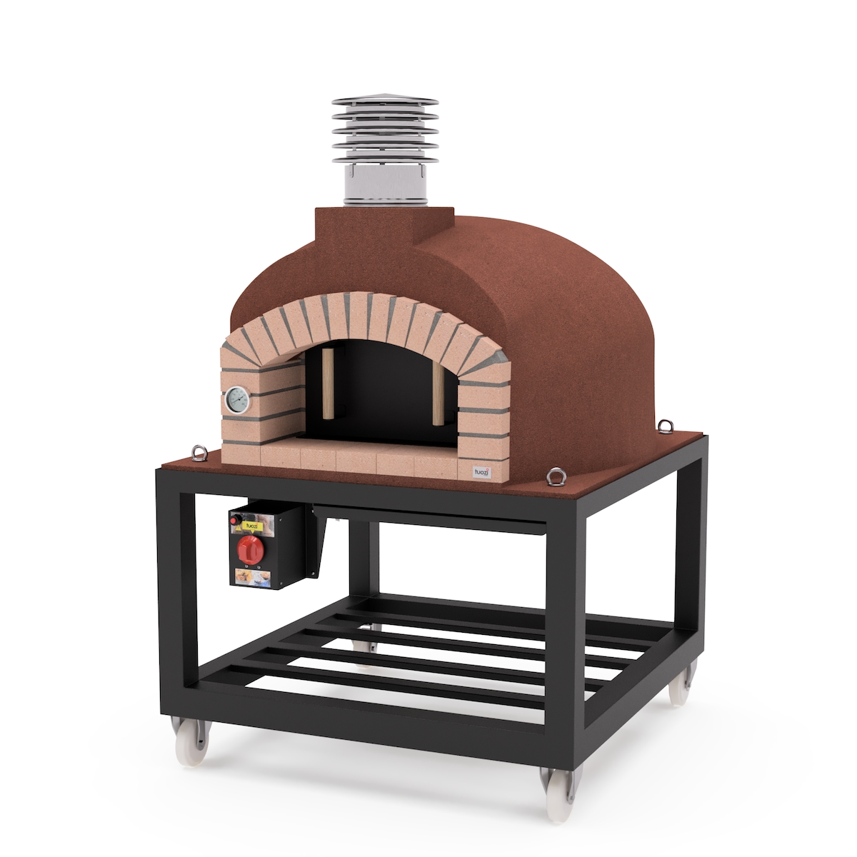 MAESTRO FERRETERO MF - Holzbackofen für den Außenbereich Modell OLYMPUS MONS (Bordeaux - 110 x 110 x 159 cm) – Isoliert mit Kork und 3 Keramikmatten Image