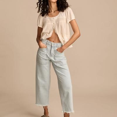 Lucky Brand Lucky Legend Crop Patch Pocket Wide Leg - Women's Pants Denim Wide Leg Jeans in Glaze Up Wash, Size 27