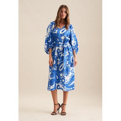 Sommerkleid SEIDENSTICKER "Schwarze Rose", Damen, Gr. 4XL (48), Normalgrößen, blau, 65% Baumwolle 35% Leinen/Flachs, Paisley, V-Ausschnitt, 3/4-Ärmel, Kleider, 3/4-Arm V-Neck Paisley Image