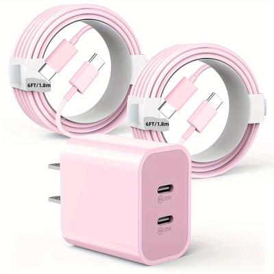 TEMU 2pcs Color For Iphone 16 Charger, 1pc 40w (20w+20w) Dual Port Charging Block With 2pcs 6ft Usb C To C Fast Charger Cable, Usb C Charger For Iphone Pro///mini, Halloween Gifts