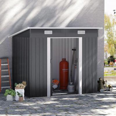 TEMU 4 × 8ft Metal Garden Storage Shed (full Set), Metal Tool Room With Base, Tool Storage Shed, Double Sliding Doors +2 Vents, Strong House Structure, Maintenance- Shed, , 238x131x182 Cm (l * W * H).