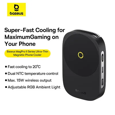 Baseus Magnetic Phone Cooler with Wireless Charging for iPhone 16 15 14 Pro Max Phone Stand Holder Gaming Radiator Cooling Fan