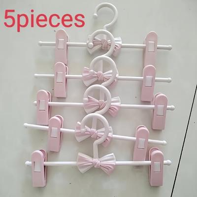 TEMU 5-pack Adjustable Plastic Pants Hangers With Bowknot Clips - Ideal For Kids' Clothing, Unfinished Material Image