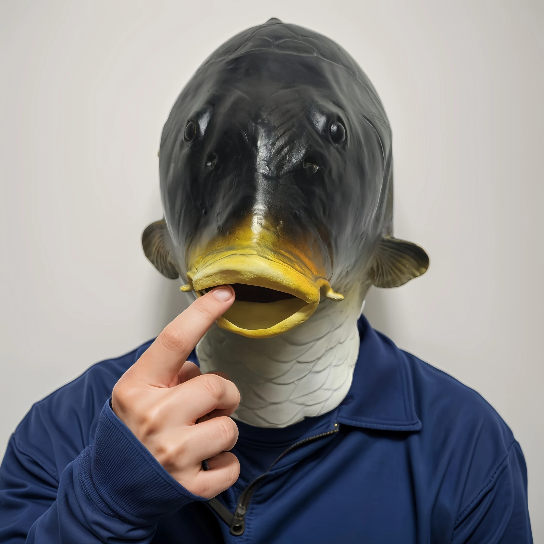 Realistische Karpfen Fisch Kopf Maske Latex Vollgesicht Tier Kostüm für Halloween Cosplay Party Lustige Gras Karpfen Design Erwachsene Unisex Image