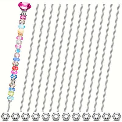 TEMU 12pcs M4 Stainless Steel Threaded Rods With Hex Nuts, 8/32 Inch - Polished Finish, For Beading & Garden Stakes Image