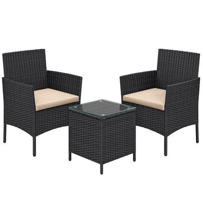 TEMU Balcony Furniture, Garden Furniture Set, Made Of Pe Poly Rattan, Lounge Set, Table And 2 Chairs, Terrace Furniture, Outdoor, For Terrace, Balcony, Garden, Black-taupe Image