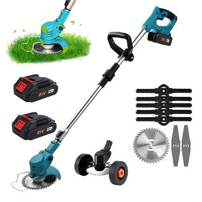 TEMU Foldable Handheld Electric Lawn Mower 380w 21v Li- Weeder, 7800 Rpm , Telescopic Pole Adjustment -135cm, Anti-tangling Home Yard Lawn Trimmer Image