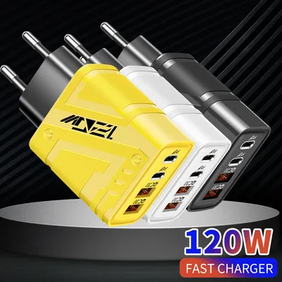 Neue 4 Ports 120 W Handys Ladegerät Schnelle Ladegerät USB 3,0 PD Ladegerät Adapter Für iPhone Samsung EU UNS Stecker wand Adapter