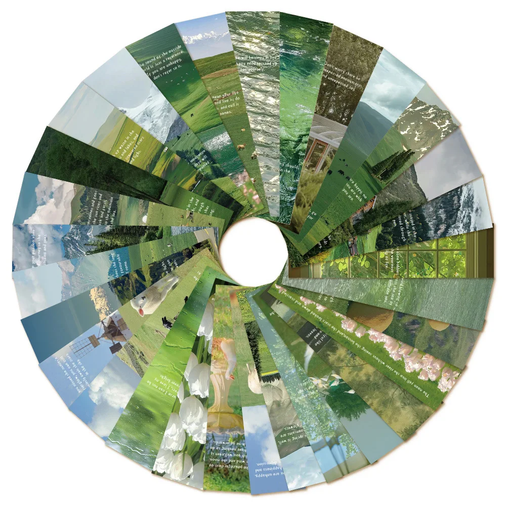 30 Stück frische grüne Lichtwaldgrünland Schafe Kuh Landschaft Lesezeichen Leseseiten Bücher Beschriftung Papierkarten Studenten Image